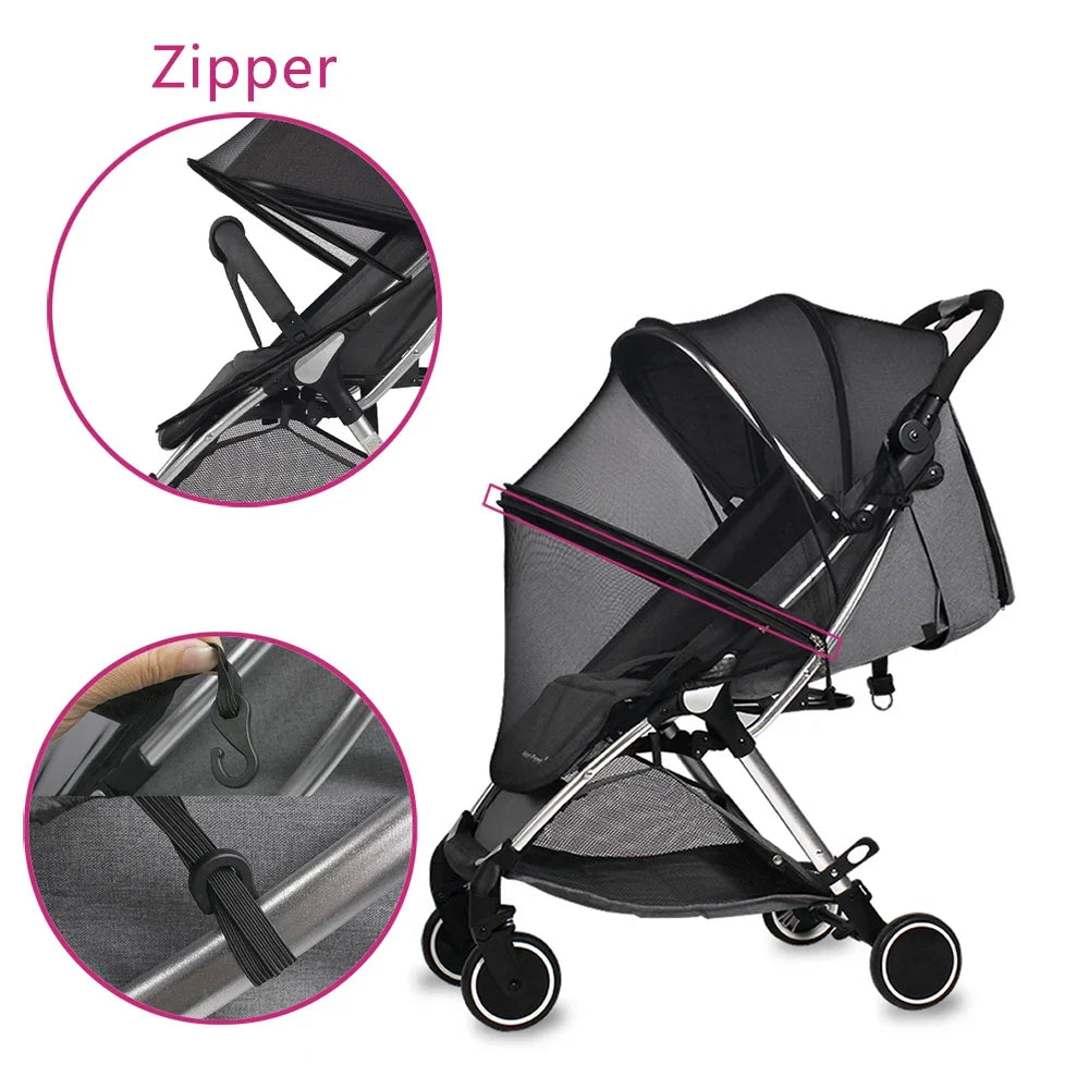 Baby Stroller Mosquito Net Full Cover Universal Summer Mesh Zipper Mosquito Insect Prevention Protection Bebies Pram Accessories