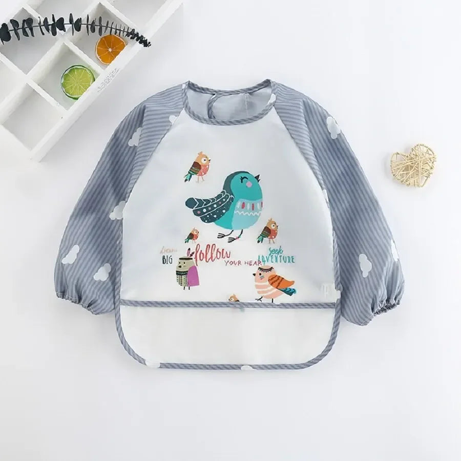 For1-3Year Baby Long Sleeve Scarf Waterproof Toddler Art Smock Feeding Bib Apron Pocket Infant Boys Girls Burp Cloth Banana Bibs