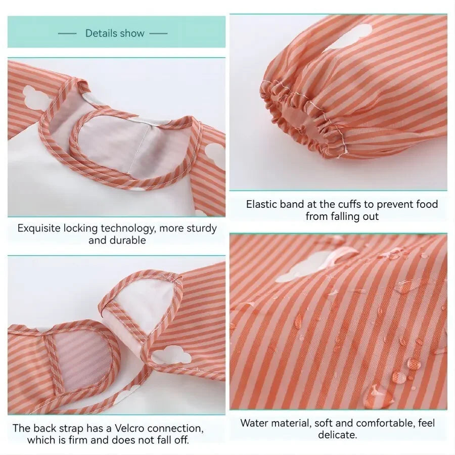 For1-3Year Baby Long Sleeve Scarf Waterproof Toddler Art Smock Feeding Bib Apron Pocket Infant Boys Girls Burp Cloth Banana Bibs