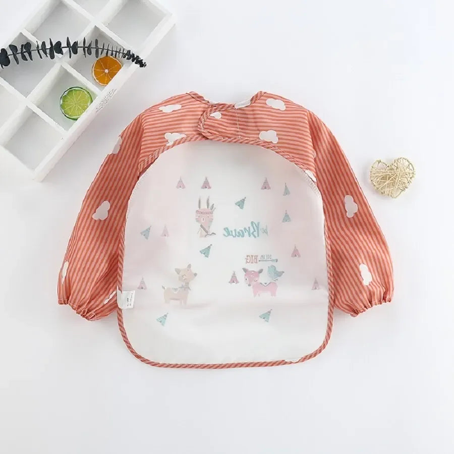 For1-3Year Baby Long Sleeve Scarf Waterproof Toddler Art Smock Feeding Bib Apron Pocket Infant Boys Girls Burp Cloth Banana Bibs