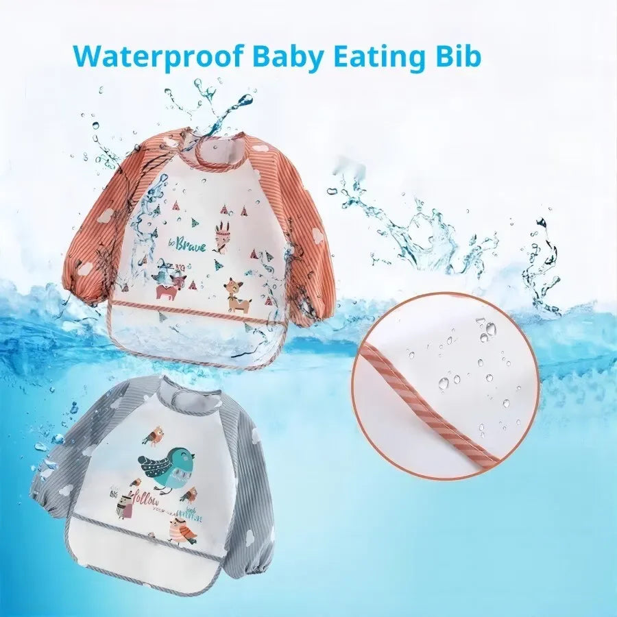 For1-3Year Baby Long Sleeve Scarf Waterproof Toddler Art Smock Feeding Bib Apron Pocket Infant Boys Girls Burp Cloth Banana Bibs