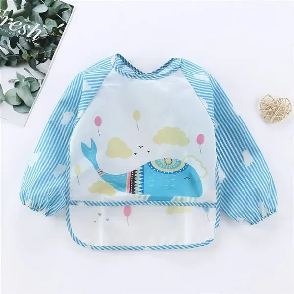 For1-3Year Baby Long Sleeve Scarf Waterproof Toddler Art Smock Feeding Bib Apron Pocket Infant Boys Girls Burp Cloth Banana Bibs