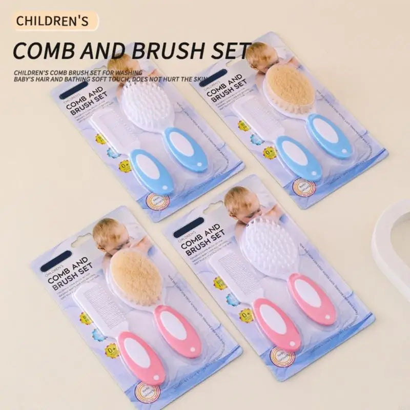 2Pcs Infant Bathing Brush Set Baby Showering Tool Includes Soft Hair Comb & Bath Brush for Sensitive Skin Care A2UB