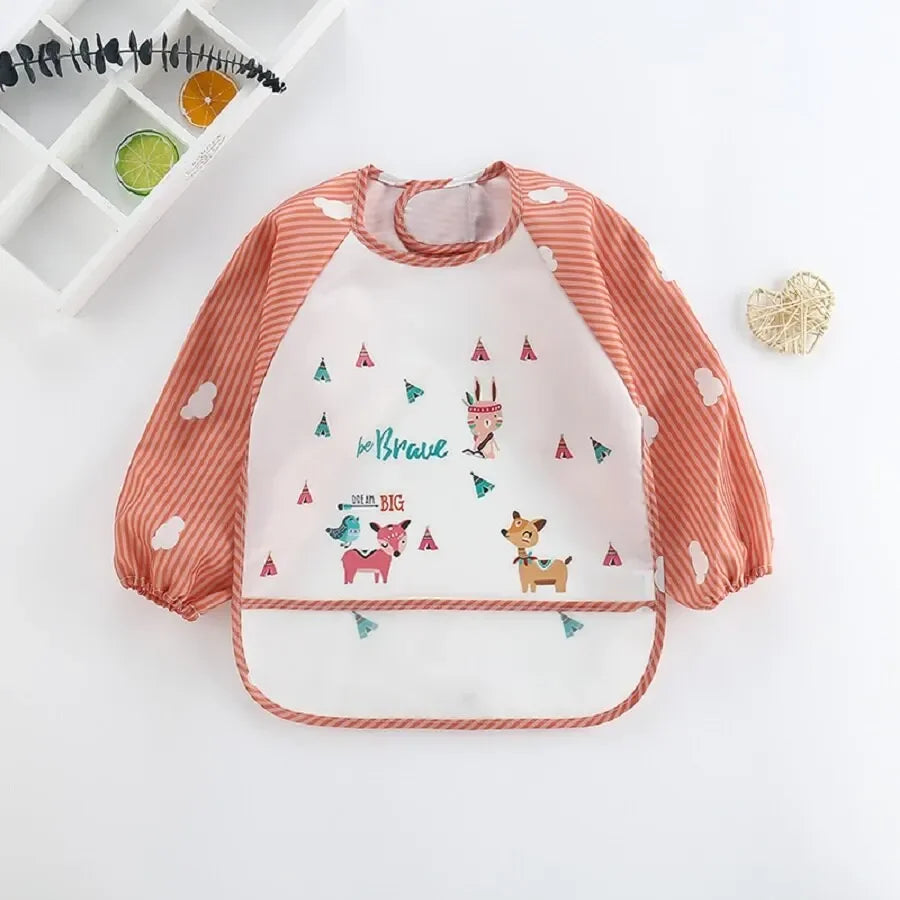 For1-3Year Baby Long Sleeve Scarf Waterproof Toddler Art Smock Feeding Bib Apron Pocket Infant Boys Girls Burp Cloth Banana Bibs